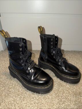 Dr. Martens Black Patent Platform Lace-Up Boots